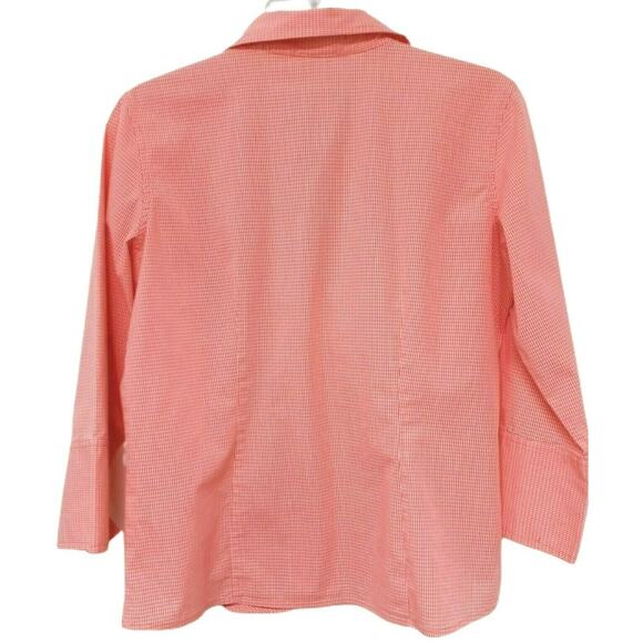 Cato Orange Checked Blouse 🧡🤍 Button Down Shacket Small 3/4 Sleeve Lightweight - Picture 2 of 15